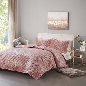 Intelligent Design Felicia Glam/Luxury Velvet Quilt Set ID13-2140 Blush