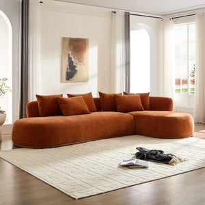 English Elm Oversized L-Shaped Sectional Sofa Right-Facing Chaise with PU Leather Base, Plush Deep Seats, No Assembly Required, Includes 6 Pillows Orange W3208S00007