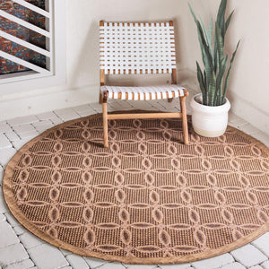 Unique Loom Outdoor Trellis Spiral Machine Made Geometric Rug Light Brown, Brown/Cream/Light Brown/Gold 6' 0" x 6' 0"
