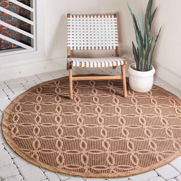 Unique Loom Outdoor Trellis Spiral Machine Made Geometric Rug Light Brown, Brown/Cream/Light Brown/Gold 6' 0" x 6' 0"