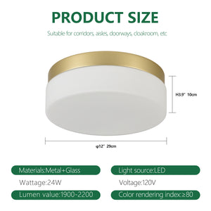 English Elm 1 LED Flush Mount Ceiling Light Fixture 24W 12 Inch Round Surface Lamp Energy Saving 3-Mode Durable Safety Rated Gold W2312P375010