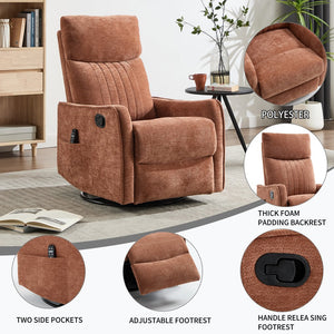 English Elm Blue Fabric Swivel Rocker Recliner with Massage Heat Nodes for Living Room Comfort Orange W1803P321821