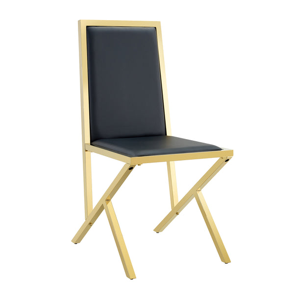 English Elm Table Set Oval Tempered Glass Top Gold Column Base with Eight Pu Leather Dining Chairs Black+Gold,Transparent W1151S04770