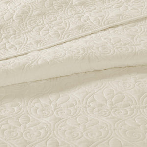 English Elm Reversible Madison Park Quebec Quilt Set Full/Queen Cream — Cottage Stitch Texture, Prewashed Cotton Fill, Antimicrobial Protection B03597398