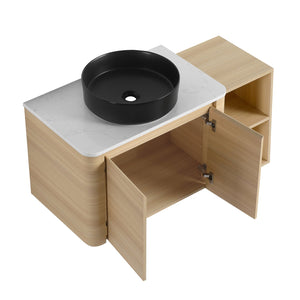 English Elm 42'' Wall-Mounted Bathroom Vanity With Ceramic Sink, Soft-Close Doors & Spacious Storage Solution W999S00474