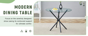 English Elm A Round Tempered Glass Dining Table with Sculptural Black Metal Legs for Modern Spaces W1151P411356