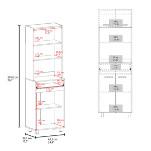 English Elm White Tall Pantry Cabinet with Four Doors and a Drawer for Kitchen Organization B062P461070