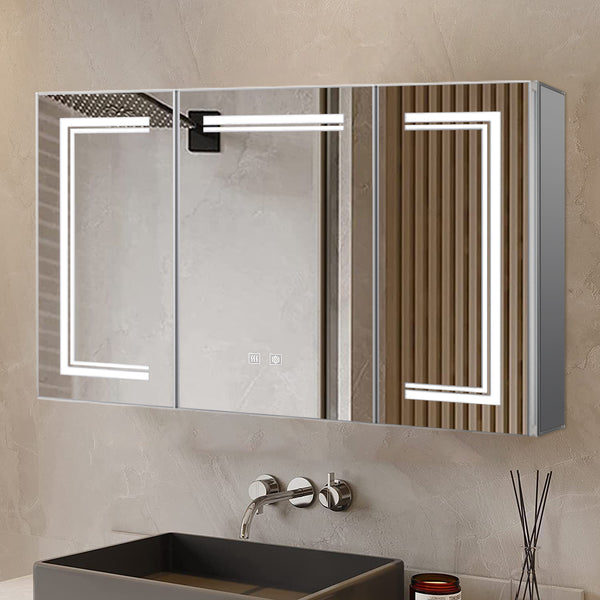 English Elm Mesa Triple Door Led Medicine Cabinet with Defogger Aluminum Frame Bathroom Storage B2731P478365