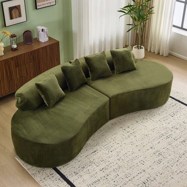 English Elm Modern curved modular sofa with dark plush upholstery, ergonomic design, versatile multi-seat lounge solution for contemporary living rooms Green W3612S00009