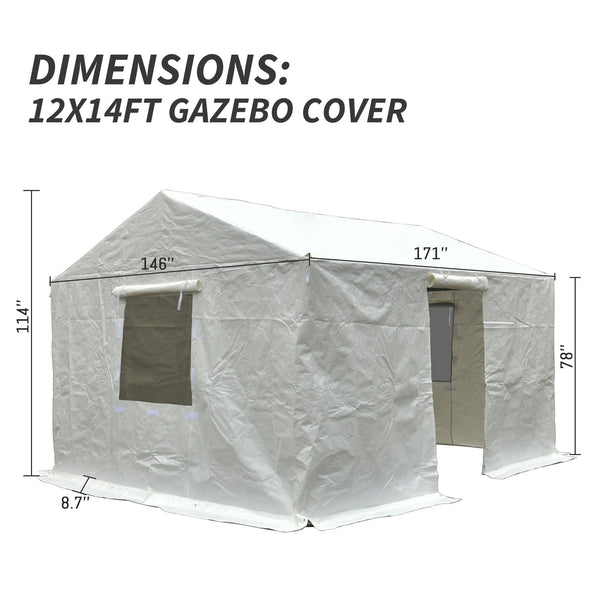 English Elm 12'X14' Gazebo Cover - All-Season Waterproof Hardtop Enclosure With Sidewalls, Mesh Windows & Easy Access W1859P227828