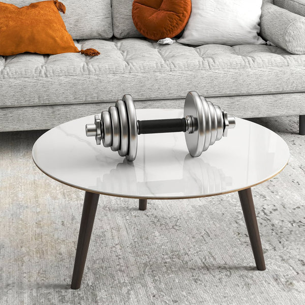 English Elm 30"inch Round Tempered Glass Tabletop Marble Pattern Indoor Outdoor Patio Dining White W241P361456