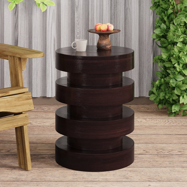 English Elm Modern Mgo Three Tier Round Accent Table Weather Resistant Patio and Living Room Decor Brown N770P359379B