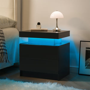 English Elm Nightstand LED Bedside Table with Adjustable Multi-Color Lights, Sleek Modern End Table for Bedroom Black 22.83 L x 16.93 W x 7.68 H W2178138725