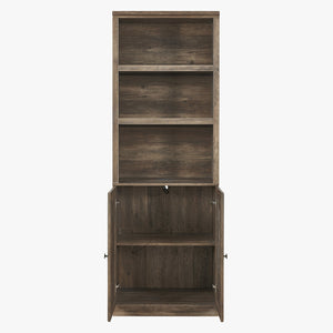 English Elm 1 Doors Bookshelf with USB Port and 3 Open Shelves — Space-Saving Storage Cabinet, Sturdy MDF Design Brown 50.59 L x 21.06 W x 10.63 H WF531476AAD