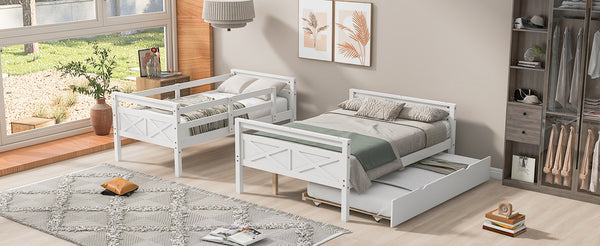 English Elm Twin Pine-over-Full Bunk Bed with Attached Ladder, Trundle & Full-Length Guardrail for Space-Saving Rooms White SM000208AAK-1