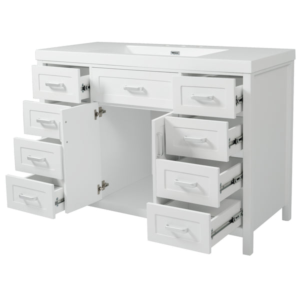 English Elm Christopher Knight Home® - 48" Bathroom Vanity with Sink Combo | 2 Doors 8 Soft-Close Drawers, Resin Top, Pine Legs White N759S337621K