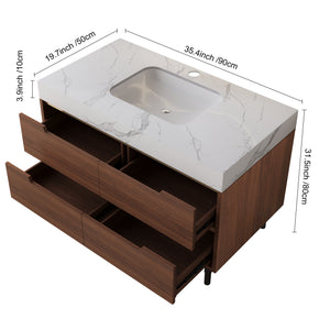 English Elm This Farmhouse Vanity Pairs Sintered Stone with Soft-close Drawers for a Refined Bath W3136S00023