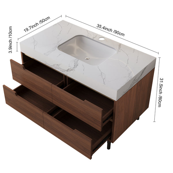 English Elm This Farmhouse Vanity Pairs Sintered Stone with Soft-close Drawers for a Refined Bath W3136S00023
