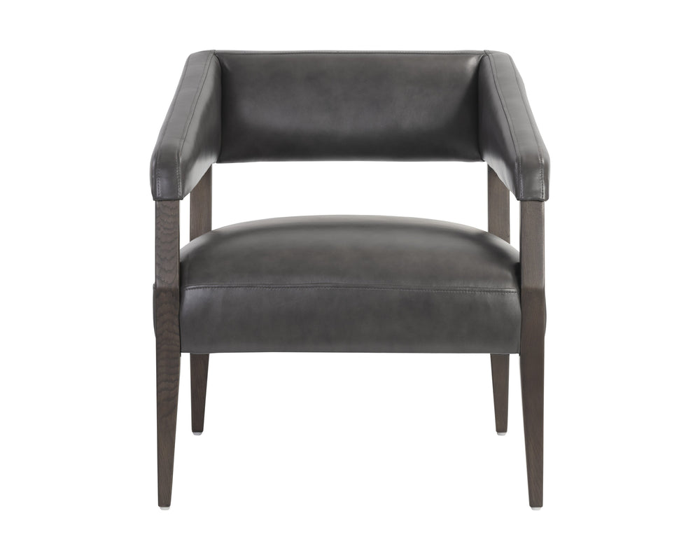 Sunpan Carlyle Lounge Chair - Mid-Century Modern Design in Genuine Leather with Solid Oak Frame for Comfort Brentwood Charcoal Leather