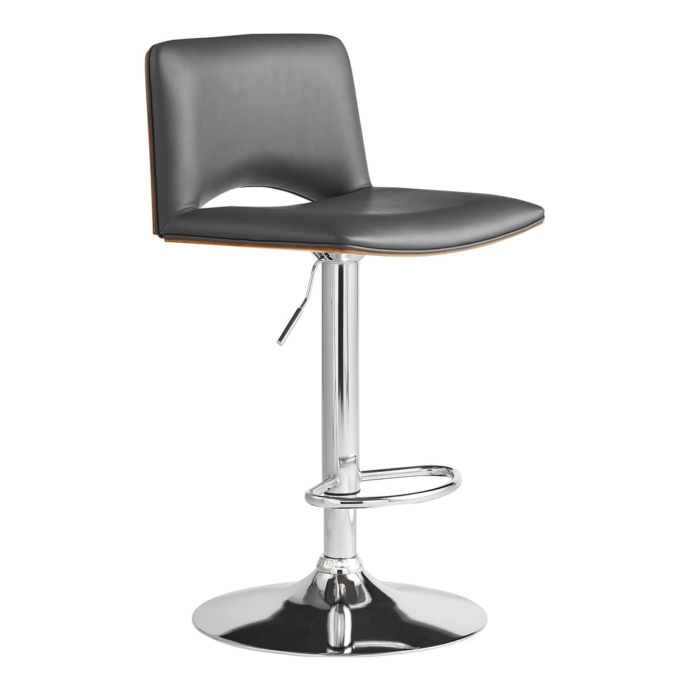 English Elm Xienna Adjustable Swivel Faux Leather Bar Stool with Walnut Back, Chrome Base, Ergonomic Comfort Gray B2736P268608