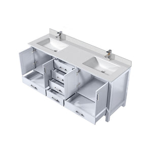 English Elm White Double Bath Vanity 72" W With Cultured Marble Top, Soft-Close Drawers, And Faucet Set Included B2731P259099-GIGA