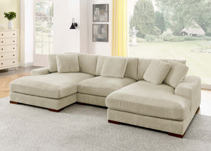 English Elm Large Corduroy Double Chaise Sectional Sofa with Lumbar Support for Spacious Living Rooms Beige B2748S00016