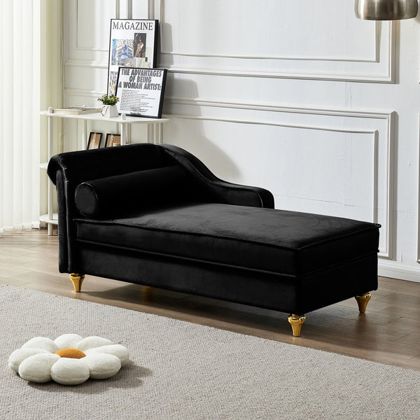 English Elm Modern Black Velvet Storage Chaise Lounge with Gold Legs for Bedroom Living Room W1097P385771