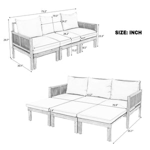 English Elm Outdoor Acacia Wood Dining Set Seats Six with Cushioned Armrest Chairs for Patio Natural Wood+Brown N719Z000220D