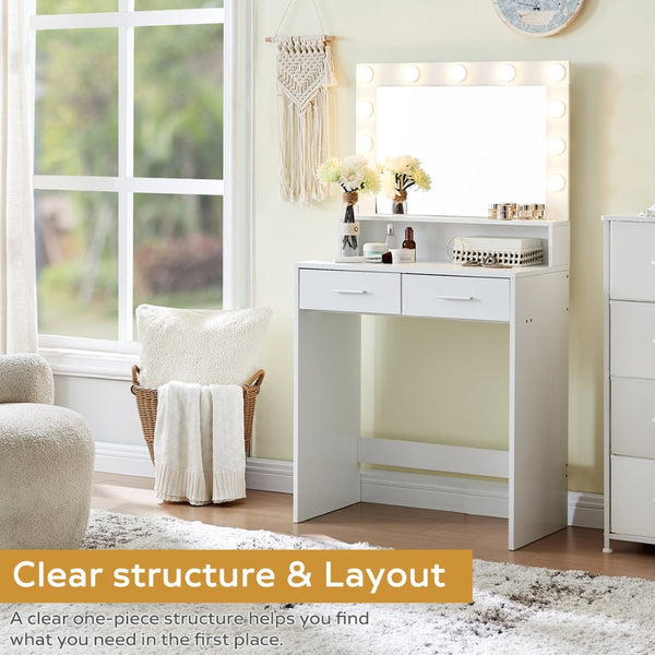 English Elm Vanity Desk With Hollywood Lighting, Ample Storage & Adjustable Brightness For Glamorous Makeovers W2386P239179-GIGA