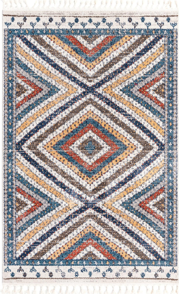 Unique Loom Aramis Rio Machine Made Tribal Rug Blue, Light Blue/Ivory/Light Brown/Terracotta 5' 3" x 8' 0"