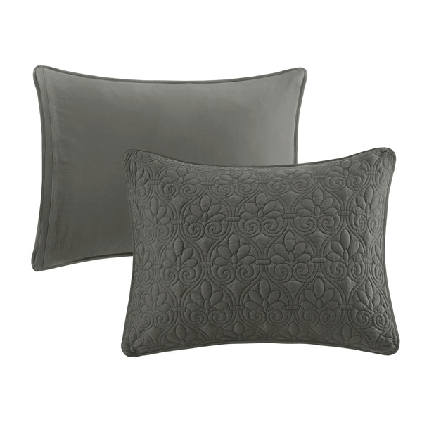 JLA Home Madison Park - 3 Madison Park Quebec Quilted Bedspread Set with Split-Corner Pleats, Box Stitching, Antimicrobial Freshness Dark Grey MP13-6475