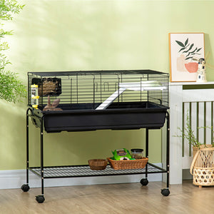 English Elm Pawhut Two Story Wire Small Animal Habitat with Wheeled Stand Shelf and Accessories W2225P200913