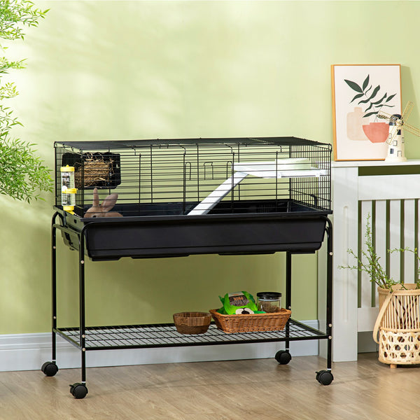 English Elm Pawhut Two Story Wire Small Animal Habitat with Wheeled Stand Shelf and Accessories W2225P200913