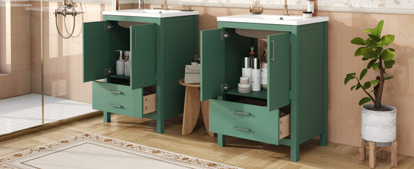 English Elm 48'' Bathroom Vanity with Sink 48.8'' Modern Freestanding 6-Drawer Ceramic Basin Cabinet for Baths Green N710SS00006F