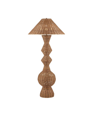 Currey & Company Nirvana Grande Floor Lamp - Oversized Geometric Rattan Design With Warm Glow & Easy Foot Switch Natural Rattan 8000-0172-currey-company