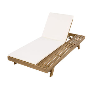 English Elm Lounge Chaise Outdoor Acacia Wood Slatted Frame with Water Resistant Cushion Resort Style Cream,Light Brown N770P442L18C