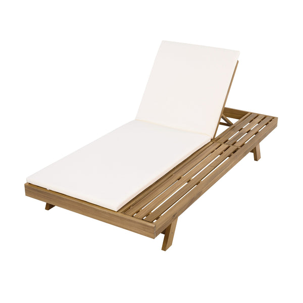 English Elm Lounge Chaise Outdoor Acacia Wood Slatted Frame with Water Resistant Cushion Resort Style Cream,Light Brown N770P442L18C