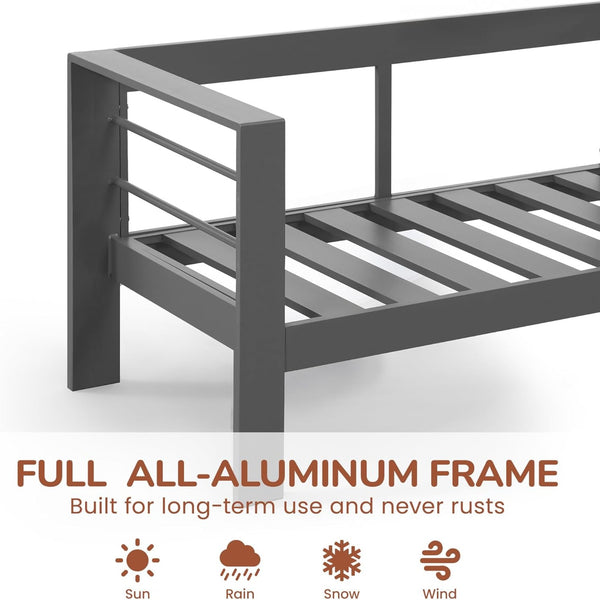 English Elm 73" Cast Aluminum Outdoor Sofa Rust-proof Powder-coated Frame with Resort-style Cushions Gray+Gray B082P454978