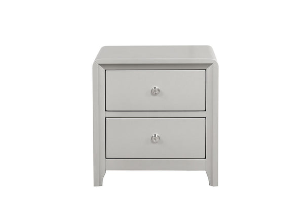 English Elm Contemporary Glam Nightstand Glossy White Lacquer Chrome Legs Dovetail Drawer Bedroom B2741P435314