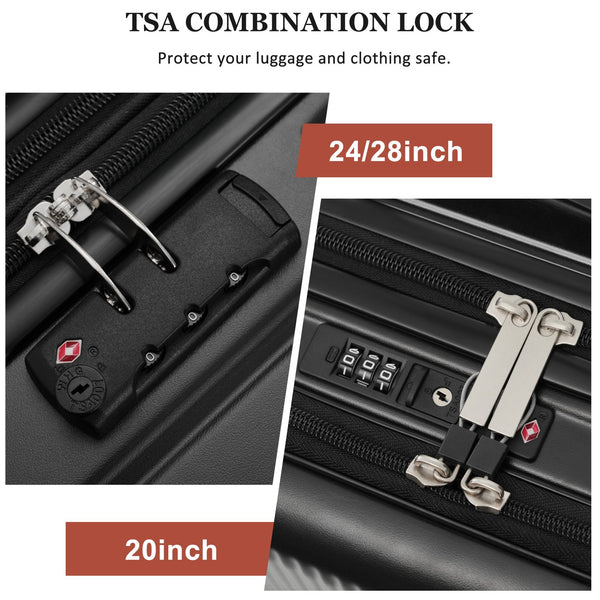 English Elm Luggage 5 Piece Hardside Abs Set with Front Access Carry on and Tsa Spinner Wheels Black N732P391579B