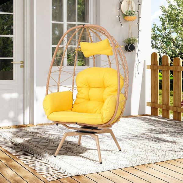 English Elm Oversized Swivel Rattan Egg Chair Hand-woven Wicker Patio Indoor Lounge Seat T5880P501002