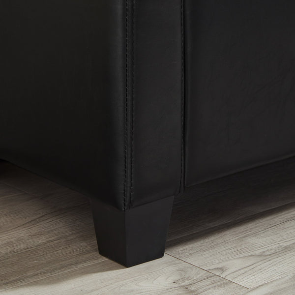 English Elm 48" Storage Ottoman Bench with Tufted Faux Leather Upholstery, Solid Wood Frame & 300lb Capacity Black W1097P338776