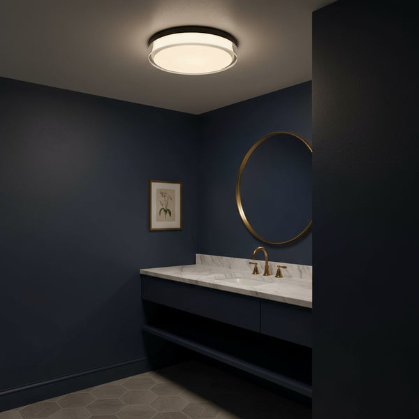 English Elm 12-inch Flush Mount Ceiling Light Dimmable Led Frosted Acrylic Matte Modern Fixture Black B370P398958