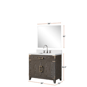 English Elm Brown Oak Single Bath Vanity Set With Cultured Marble Top, Mirror & Faucet - Stylish & Durable Design B2731S02010