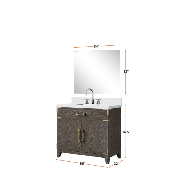English Elm Brown Oak Single Bath Vanity Set With Cultured Marble Top, Mirror & Faucet - Stylish & Durable Design B2731S02010