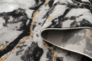 English Elm "Tali" Tali Luxury Area Rug - Grey & Black Abstract Design With Gold Accents For Modern Living Spaces B030P216144