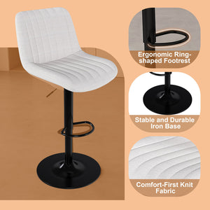 English Elm 63" Modern Kitchen Island Set With 4 Beige Bar Stools - Elegant Black Marble, Led Light & Grille Design W2699S00075