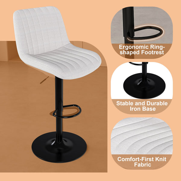 English Elm 63" Modern Kitchen Island Set With 4 Beige Bar Stools - Elegant Black Marble, Led Light & Grille Design W2699S00075