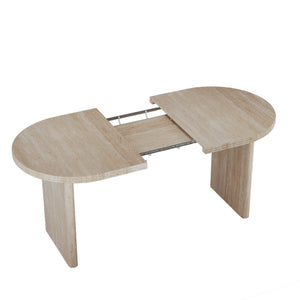 English Elm 55.11"-70.86" Extendable Dining Table with Sculpted Striped Legs Seats Six in Modern Style Ancient White W757P411790