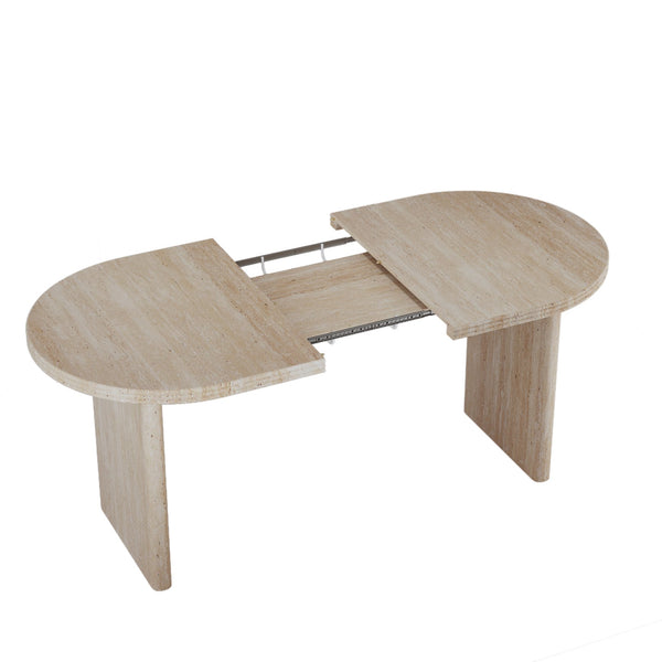 English Elm 55.11"-70.86" Extendable Dining Table with Sculpted Striped Legs Seats Six in Modern Style Ancient White W757P411790